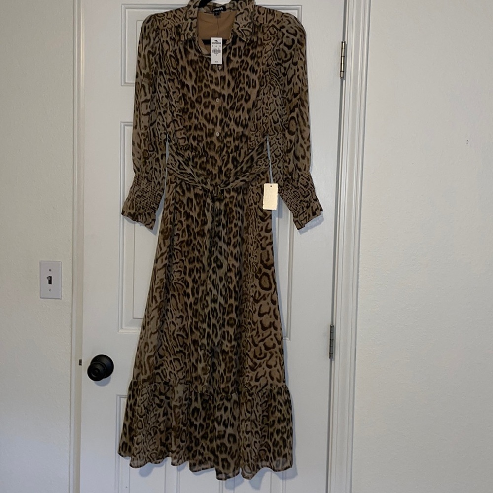 Leopard Print Tie Waist Maxi Dress
